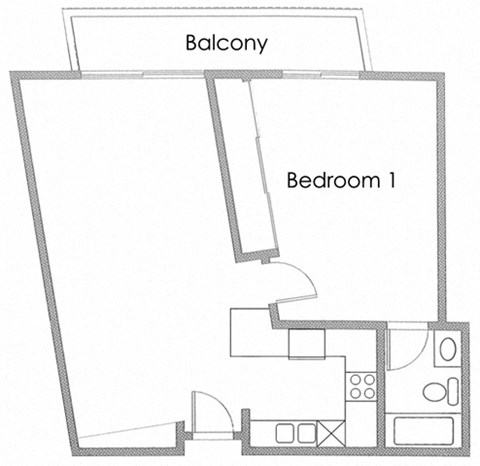 Floor plan for 1 bed, 1 bath, 646 sqft